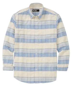 Westport Black Long Sleeve Indigo-Washed Striped Cotton-Linen Sport Shirt