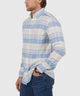 Westport Black Long Sleeve Indigo-Washed Striped Cotton-Linen Sport Shirt