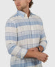 Westport Black Long Sleeve Indigo-Washed Striped Cotton-Linen Sport Shirt