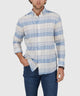 Westport Black Long Sleeve Indigo-Washed Striped Cotton-Linen Sport Shirt