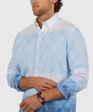 Westport Black Long Sleeve Button Down Collar Printed Cotton-Linen Sport Shirt