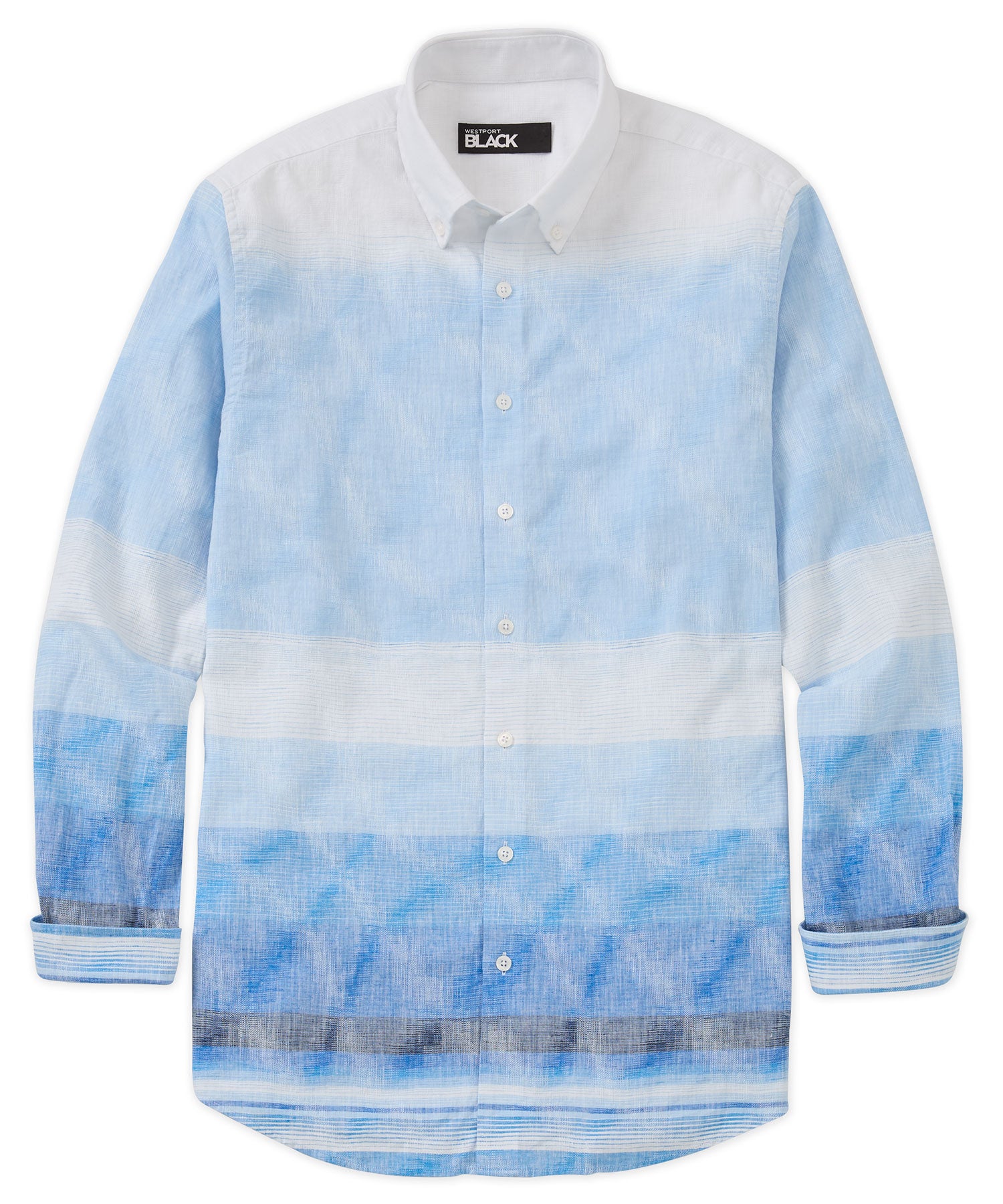 Westport Black Long Sleeve Indigo Washed Cotton-Linen Sport Shirt, Men's Big & Tall