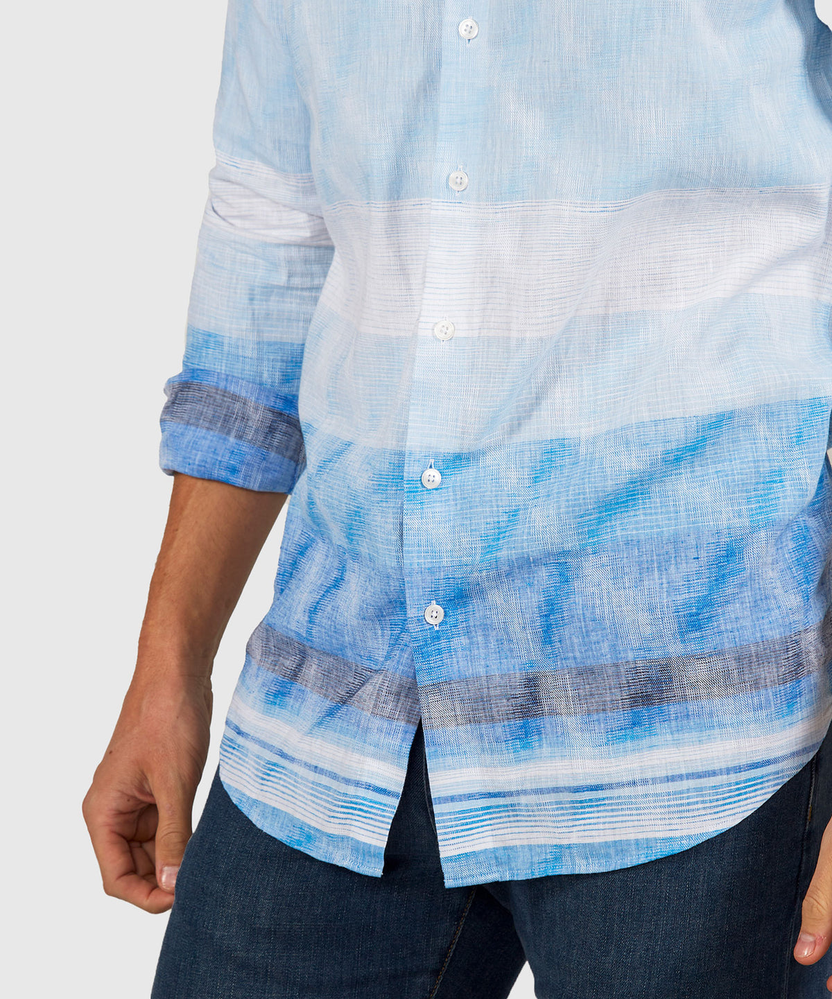 Westport Black Long Sleeve Button Down Collar Printed Cotton-Linen Sport Shirt, Men's Big & Tall