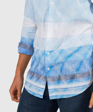 Westport Black Long Sleeve Button Down Collar Printed Cotton-Linen Sport Shirt