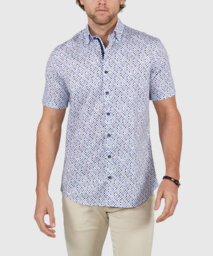 Westport Black Short Sleeve Semi Spread Button Under Collar Print Sport Shirt