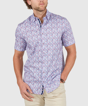 Westport Black Short Sleeve Semi Spread Button Under Collar Print Sport Shirt