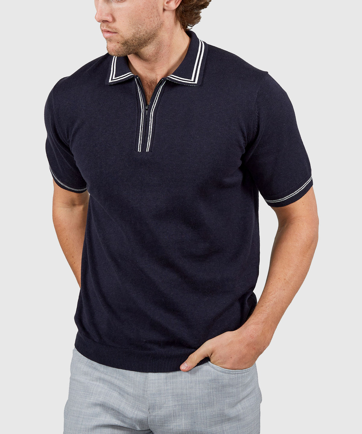 Westport Black Short Sleeve Retro II Zip Polo, Men's Big & Tall