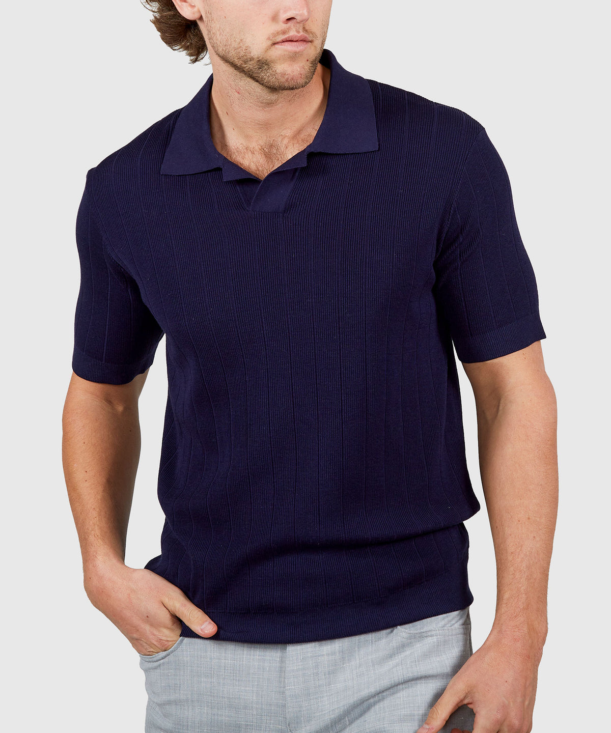 Westport Black Short Sleeve Portofino Johnny Collar Polo Knit Shirt, Men's Big & Tall
