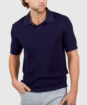 Westport Black Short Sleeve Portofino Johnny Collar Polo Knit Shirt