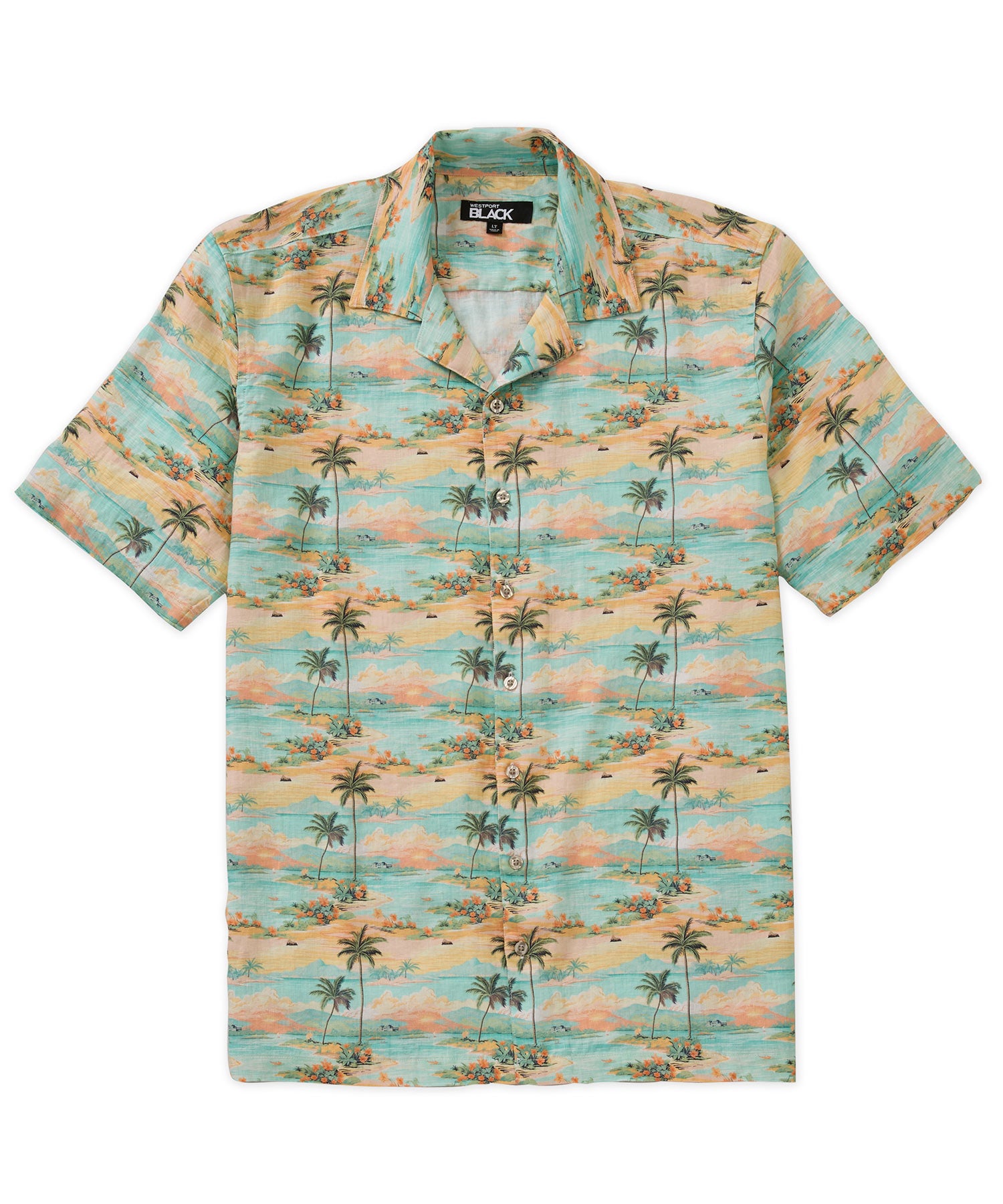 Men's Big & Tall Westport Black Beach Print Short Sleeve Linen Camp Shirt Multi / 2XB