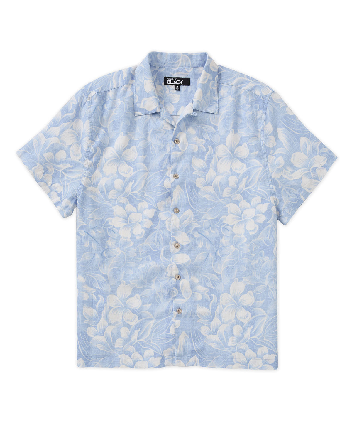 Westport Black Floral Print Short Sleeve Linen Camp Shirt, Men's Big & Tall