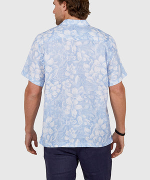Westport Black Floral Print Short Sleeve Linen Camp Shirt