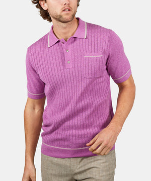 Westport Black Short Sleeve Amici Ribbed Knit Polo Shirt
