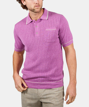 Westport Black Short Sleeve Amici Ribbed Knit Polo Shirt