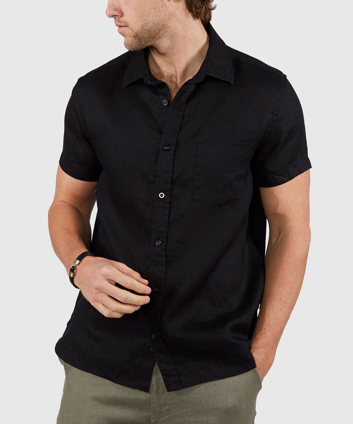 Westport Black Short Sleeve Southport Linen Shirt, Men's Big & Tall