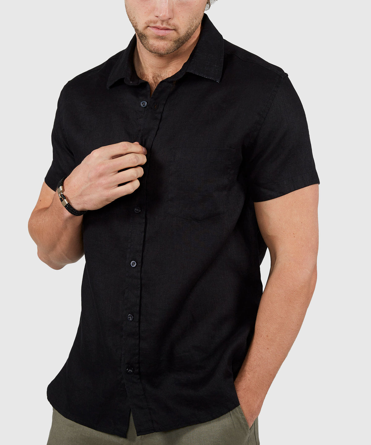 Westport Black Short Sleeve Southport Linen Shirt, Men's Big & Tall
