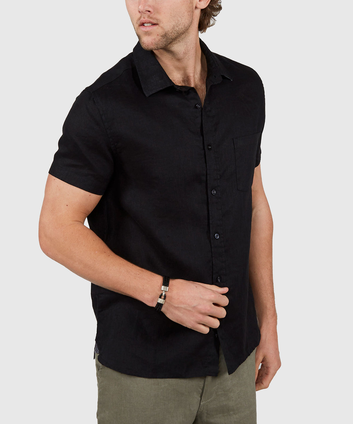 Westport Black Short Sleeve Southport Linen Shirt, Men's Big & Tall