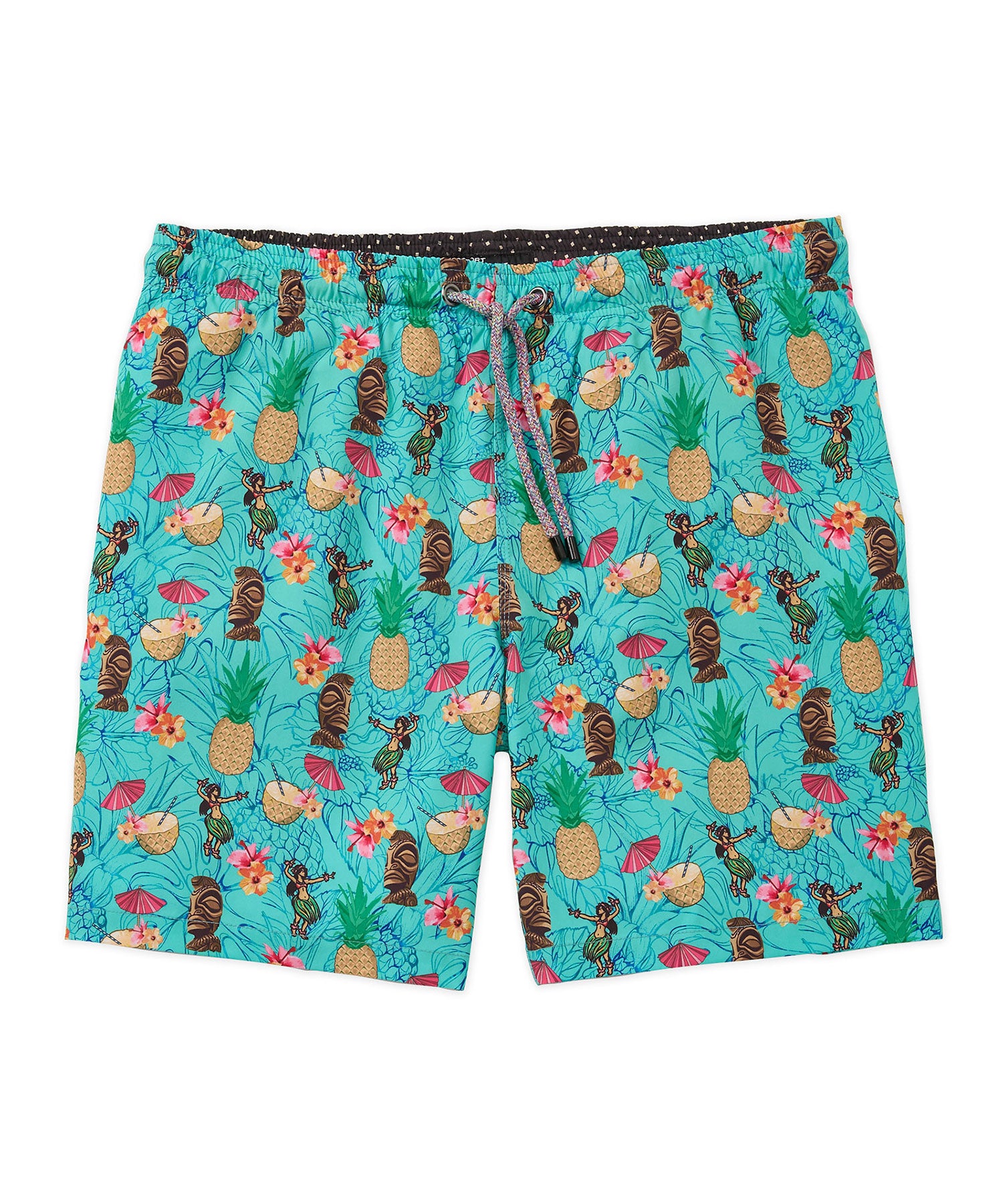 Westport Black Aloha Print Hampton Swim Trunk, Men's Big & Tall