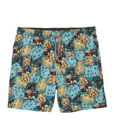 Westport Black Postcard Print Hampton Swim Trunk, Men's Big & Tall