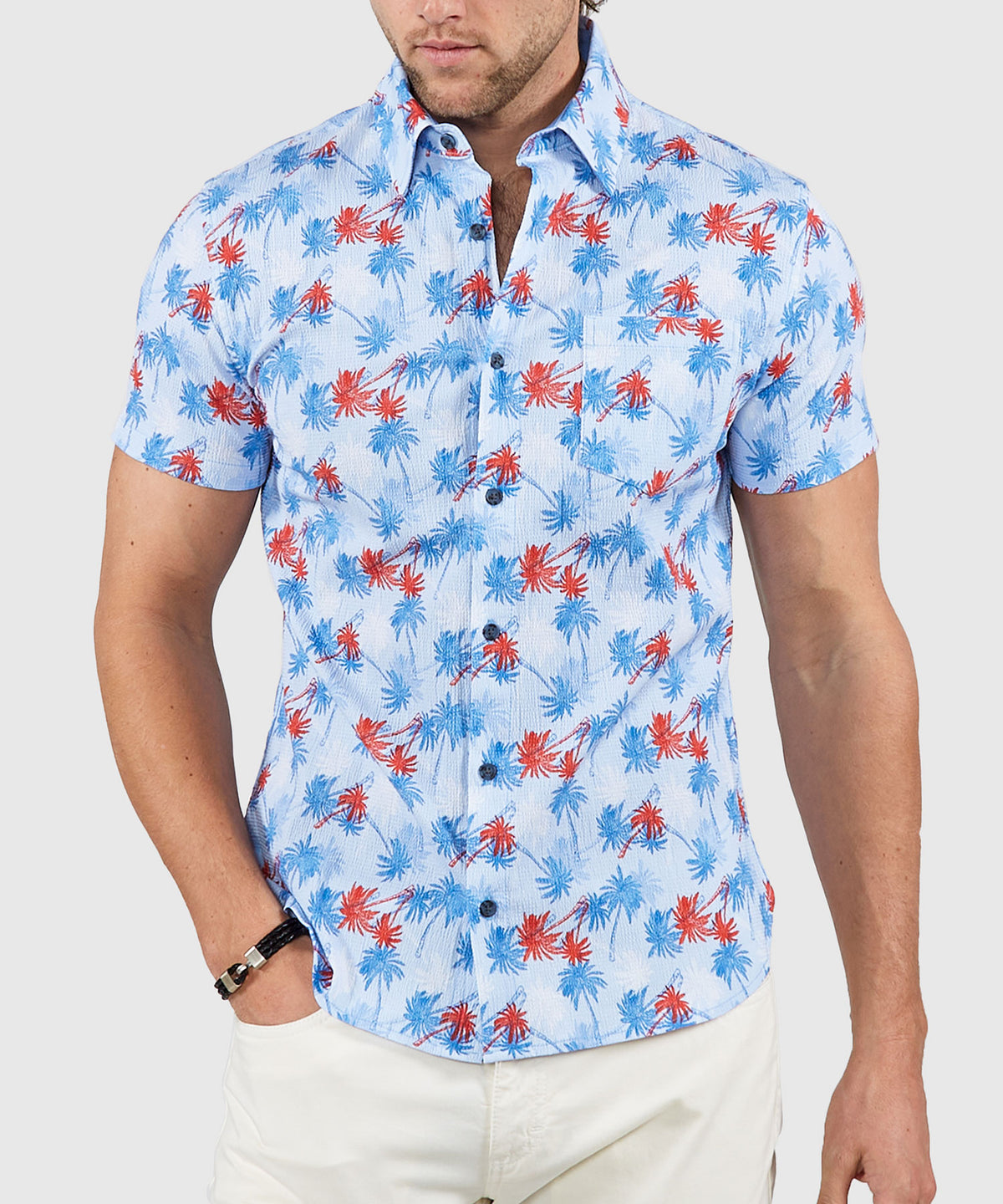 Westport Lifestyle Short Sleeve Seersucker Print Sport Shirt, Men's Big & Tall