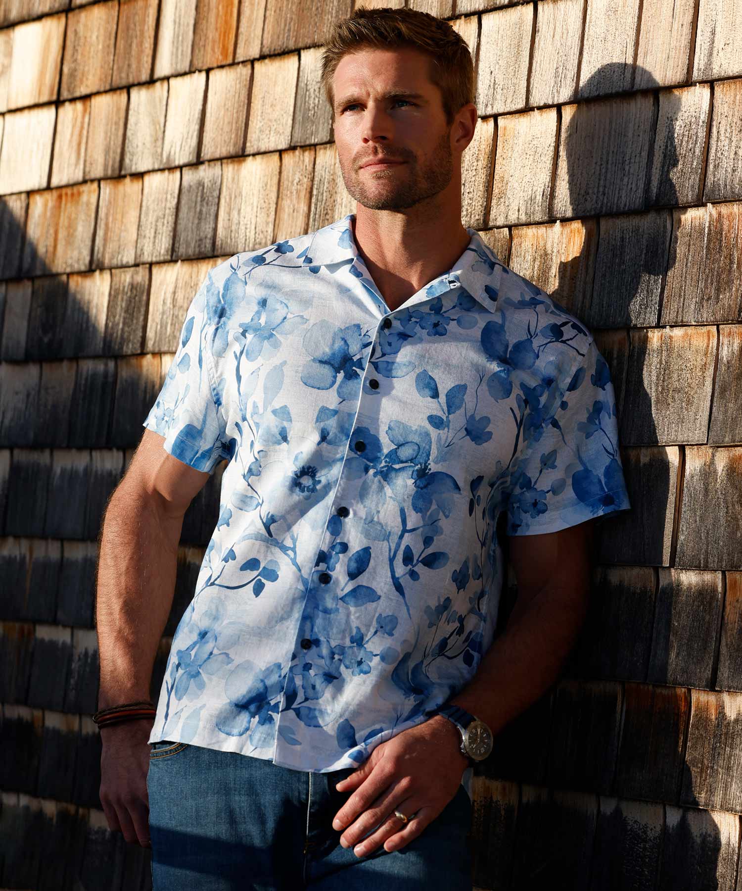 floral dress shirt short sleeve Performance Short-Sleeve Yorke Shirt Yellow & Green Floral Print | Yorke