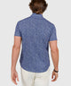 Cobalt foulard print short-sleeve button-up shirt, back view