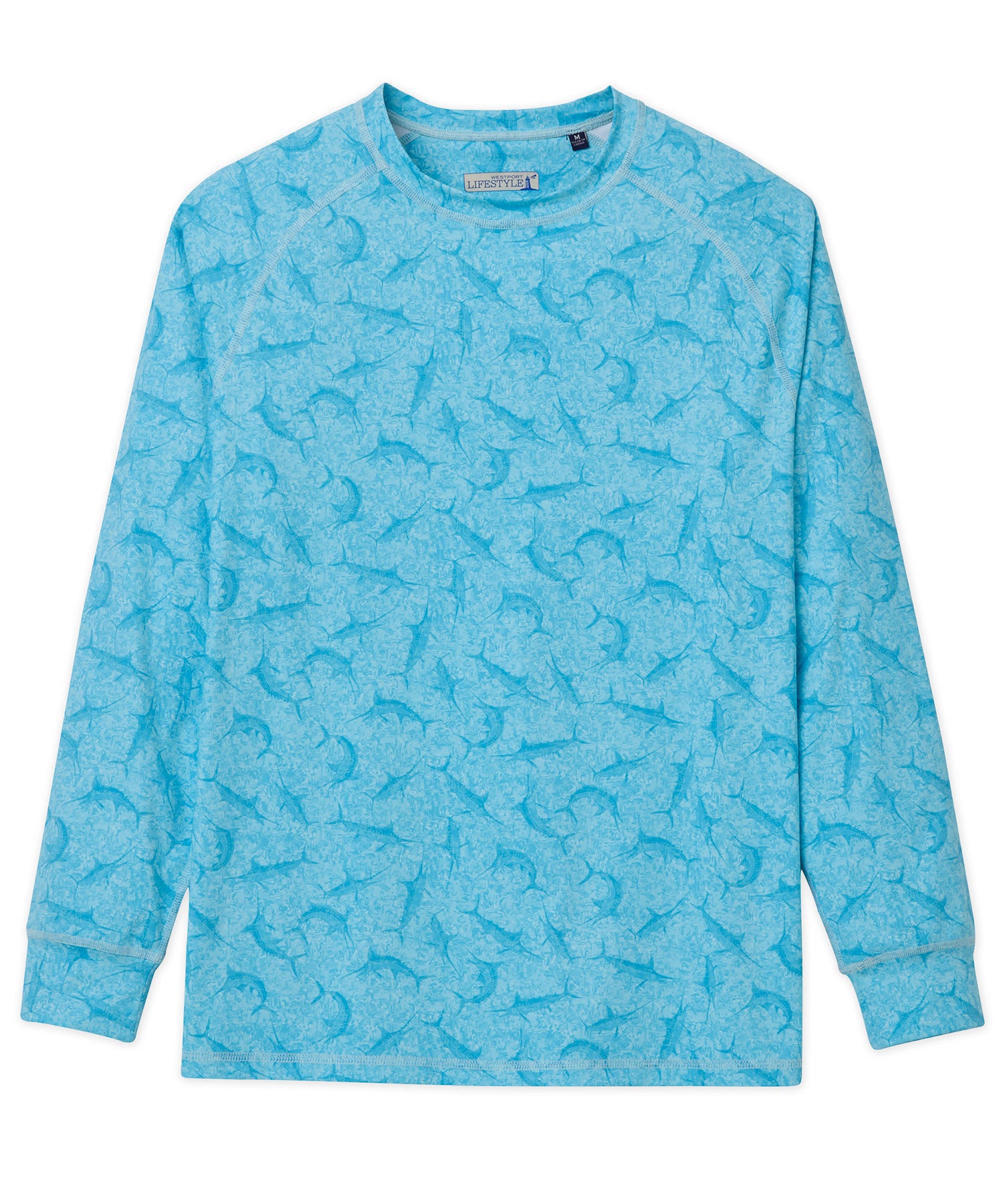 Westport Lifestyle Seaside Long Sleeve Performance Print Crew Neck Rash Guard Shirt, Men's Big & Tall