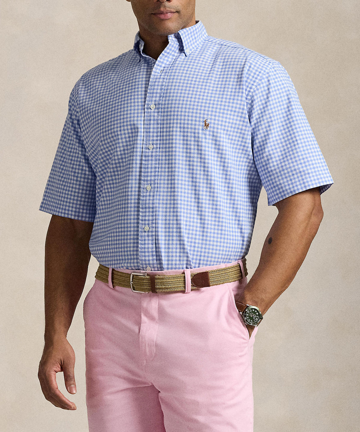 Polo Ralph Lauren Short Sleeve Button Down Collar Oxford Sport Shirt, Men's Big & Tall