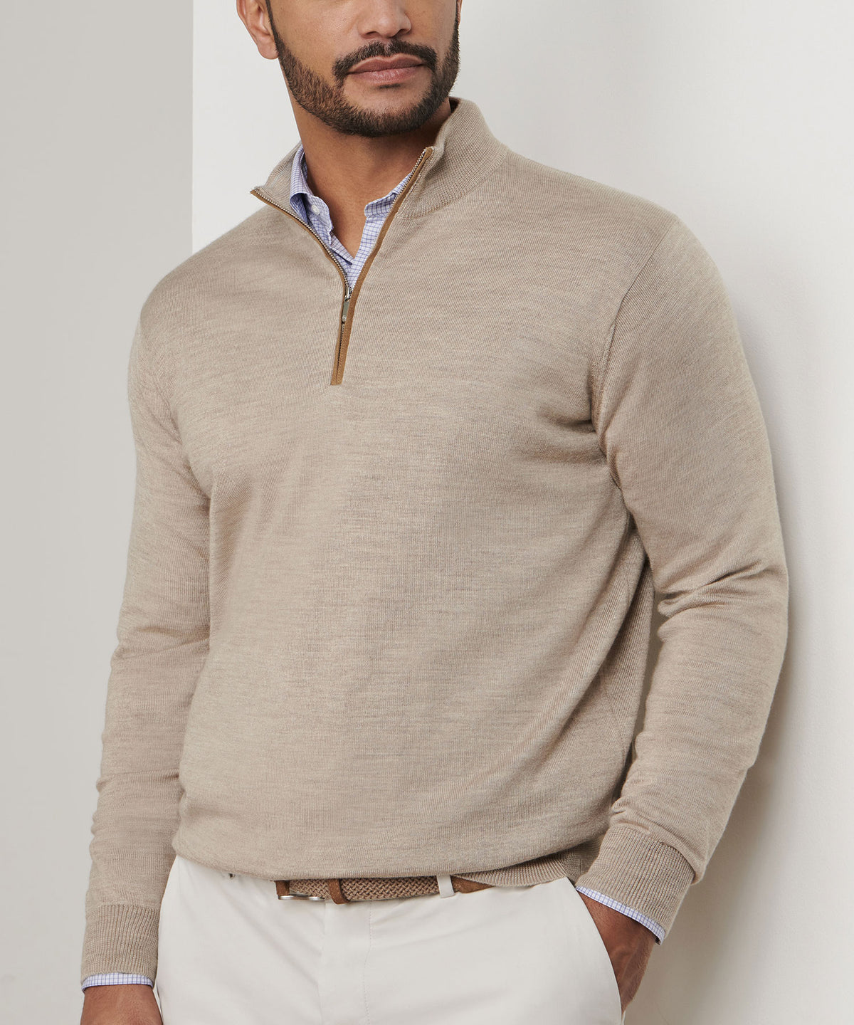 Peter Millar Long Sleeve Autumn Crest Suede Trim Quarter Zip Pullover, Men's Big & Tall