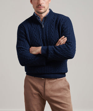 Peter Millar Long Sleeve Crescent Ridge Cable Quarter Zip Sweater