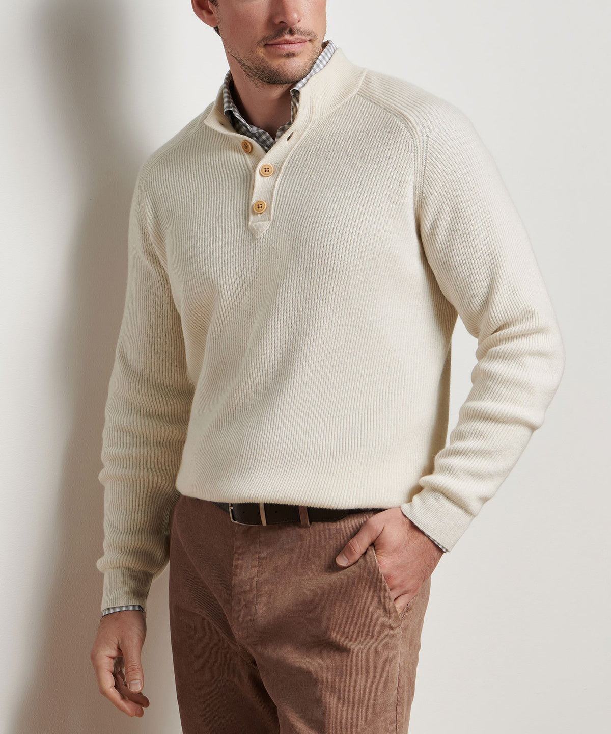 Peter Millar Long Sleeve Brant Button Mock Sweater, Men's Big & Tall