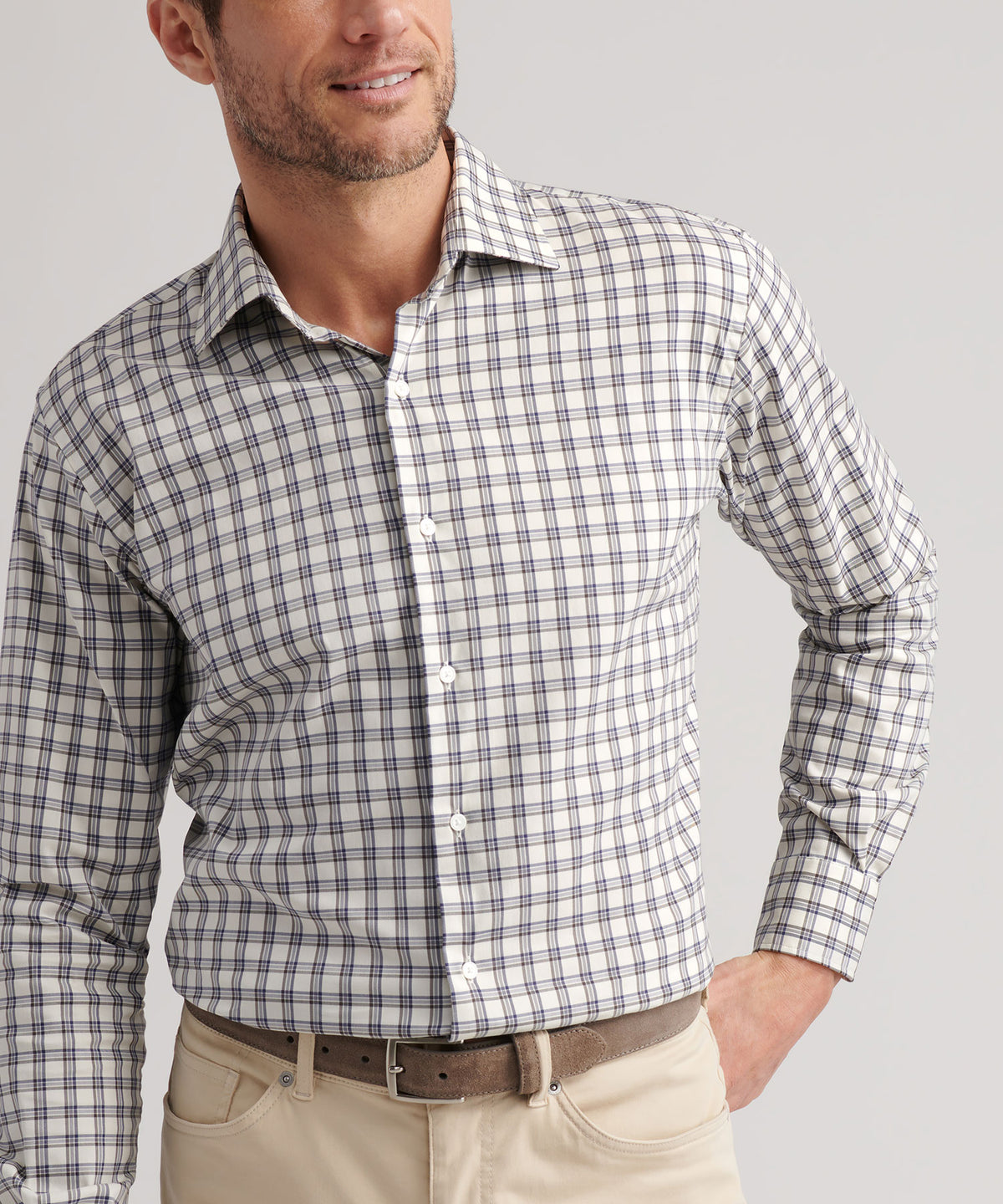 Peter Millar Long Sleeve Spread Collar Cotton Stretch Lenox Sport Shirt, Men's Big & Tall