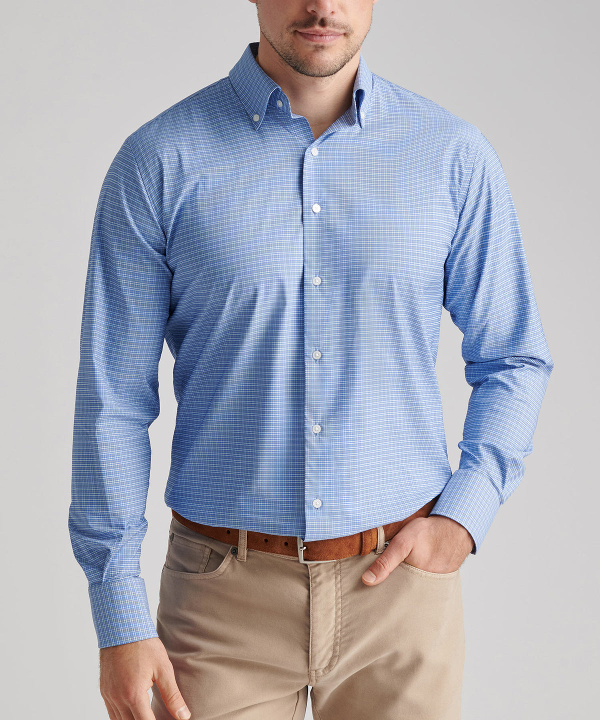 Peter Millar Long Sleeve Button Down Collar Performance Stretch Petaluma Sport Shirt, Men's Big & Tall