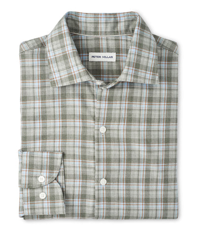 Peter Millar Long Sleeve Spread Collar Performance Flannel White Cap Sport Shirt, Men's Big & Tall