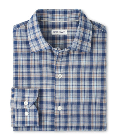 Peter Millar Long Sleeve Spread Collar Performance Flannel White Cap Sport Shirt, Men's Big & Tall
