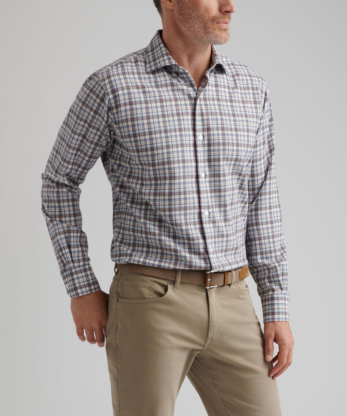 Peter Millar Long Sleeve Spread Collar Performance Flannel Waynesville Sport Shirt, Men's Big & Tall