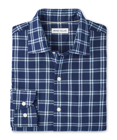 Peter Millar Long Sleeve Spread Collar Performance Flannel Mystic Sport Shirt, Men's Big & Tall