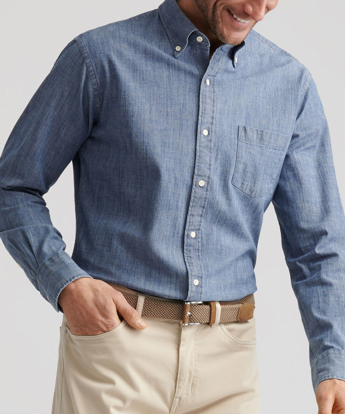 Peter Millar Long Sleeve Tamworth Chambray Sport Shirt, Men's Big & Tall