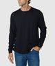 Westport Lifestyle Long Sleeve Ocean Washed Crew Neck Pocket T-Shirt - Black
