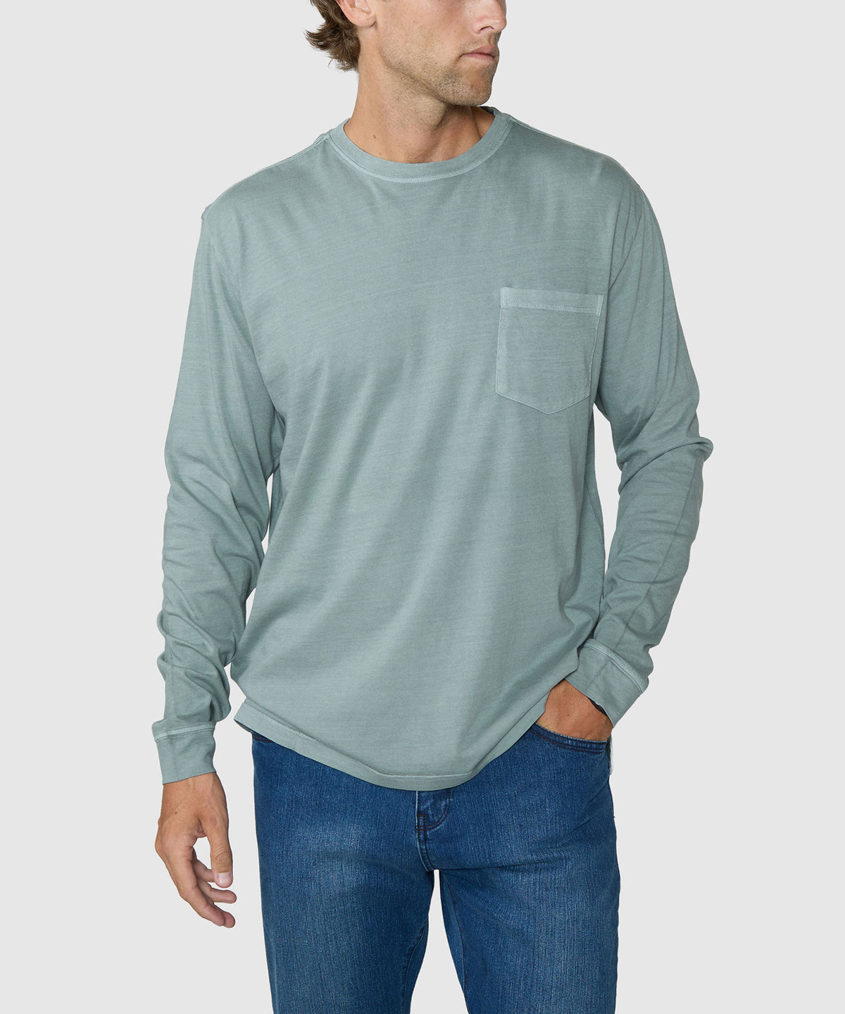 Westport Lifestyle Long Sleeve Ocean Washed Crew Neck Pocket T-Shirt, Men's Big & Tall