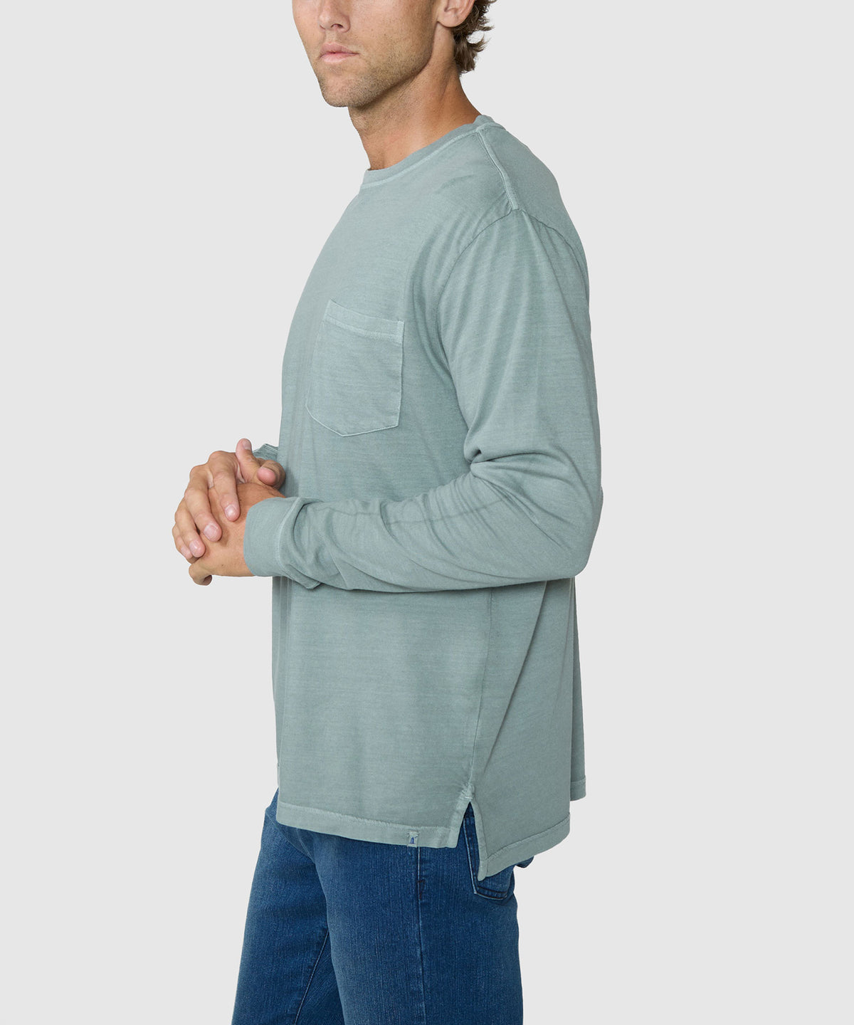 Westport Lifestyle Long Sleeve Ocean Washed Crew Neck Pocket T-Shirt, Men's Big & Tall