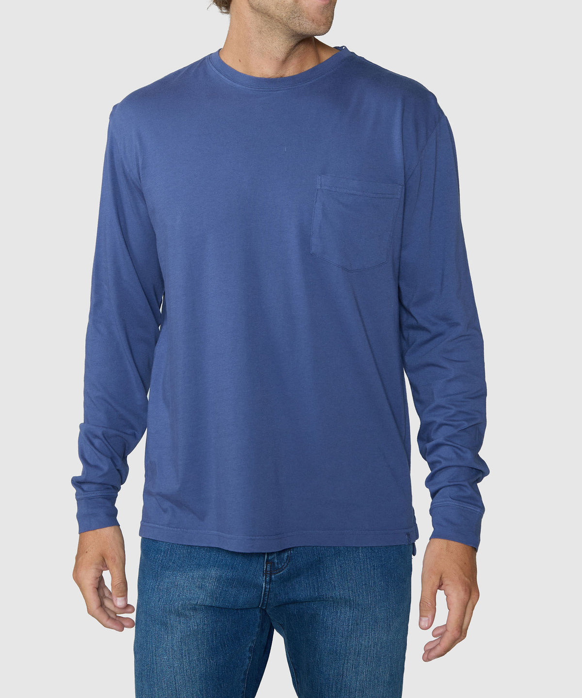 Westport Lifestyle Long Sleeve Ocean Washed Crew Neck Pocket T-Shirt - Navy, Men's Big & Tall