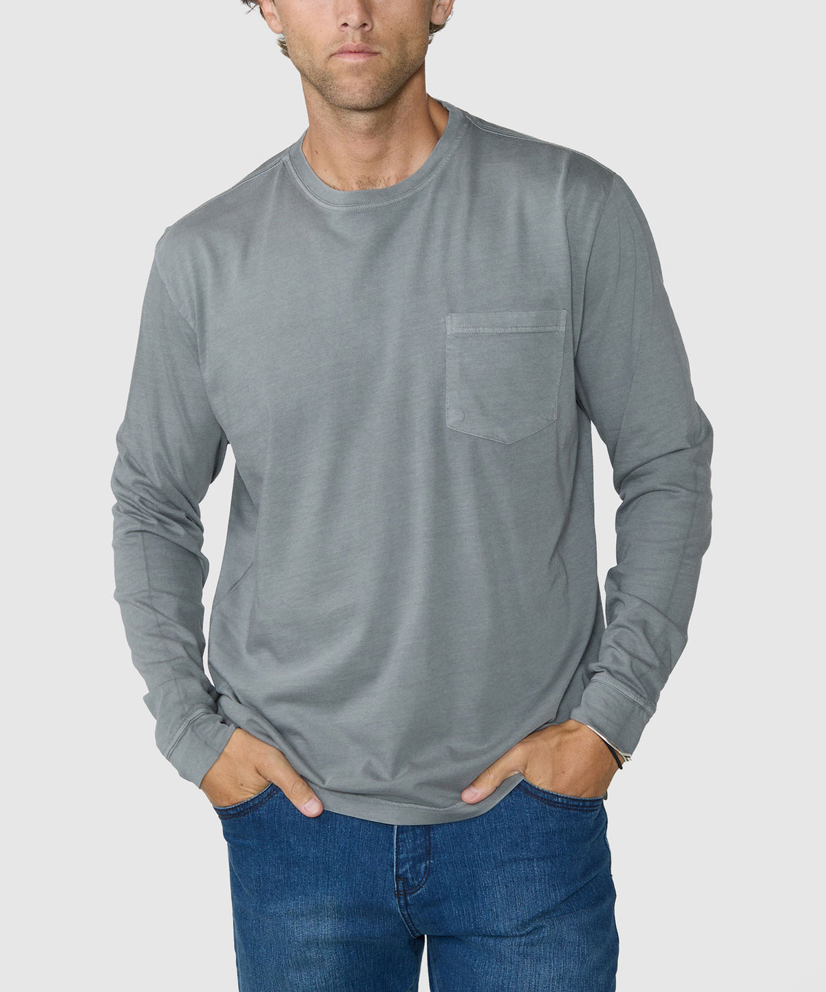 Westport Lifestyle Long Sleeve Ocean Washed Crew Neck Pocket T-Shirt - Tumbleweed, Men's Big & Tall