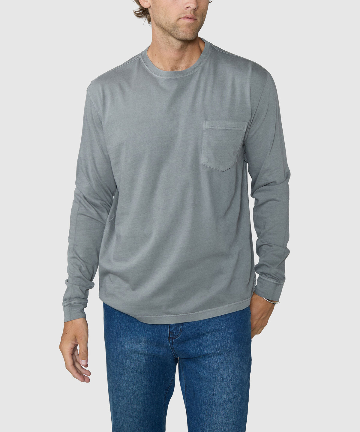 Westport Lifestyle Long Sleeve Ocean Washed Crew Neck Pocket T-Shirt - Tumbleweed, Men's Big & Tall