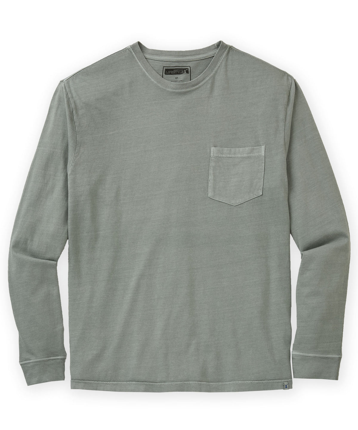 Westport Lifestyle Long Sleeve Ocean Washed Crew Neck Pocket T-Shirt - Blue Spruce, Men's Big & Tall