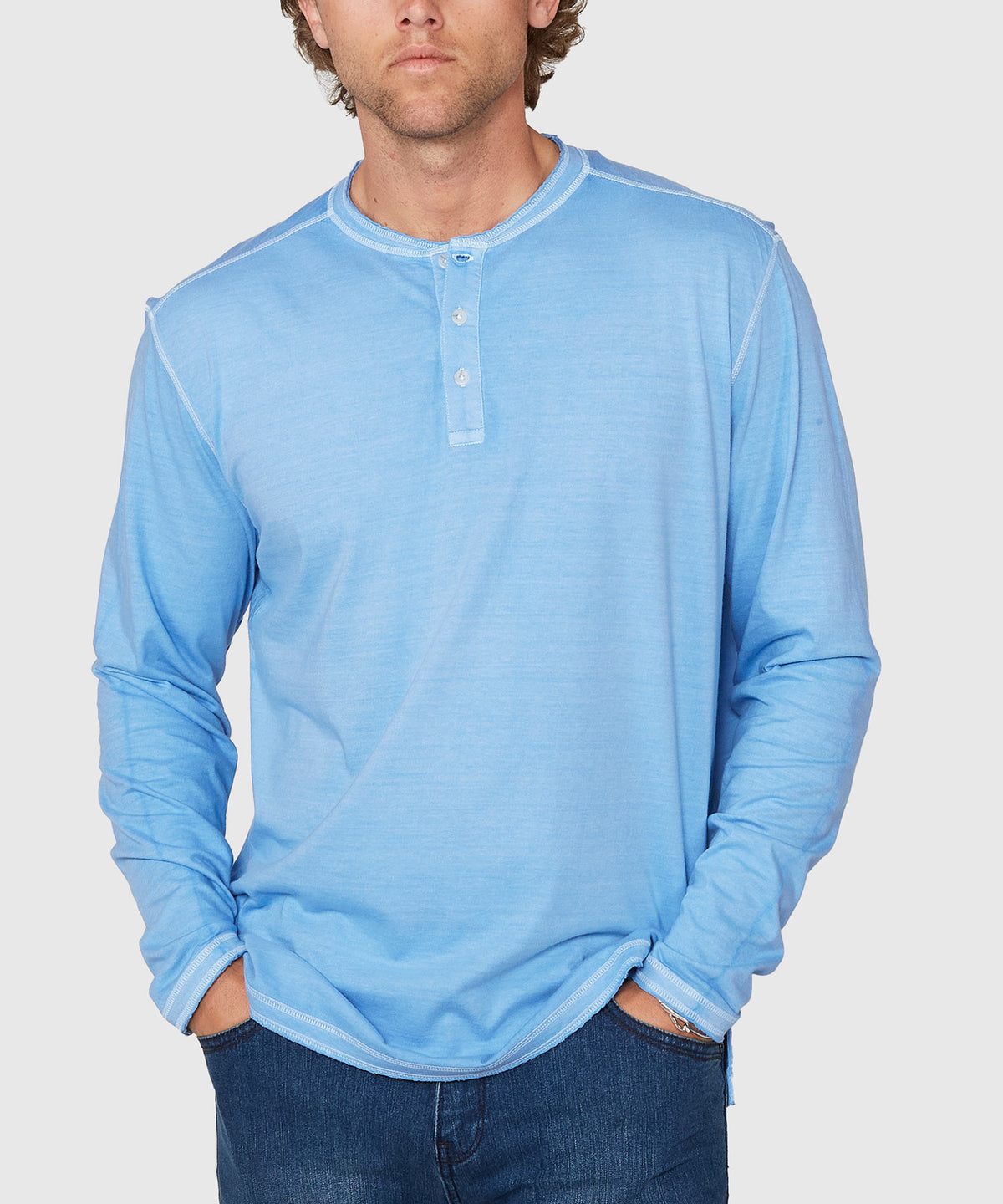 Westport Lifestyle Long Sleeve Ocean Washed Henley, Men's Big & Tall