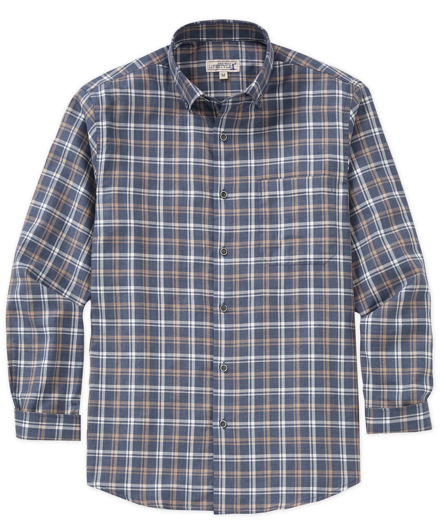 Westport Lifestyle Long Sleeve Button Down Collar Plaid Sport Shirt, Men's Big & Tall