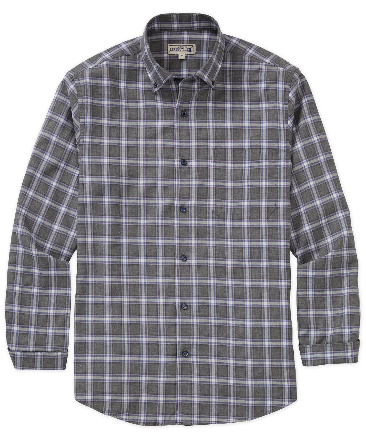 Men's Big & Tall Westport Lifestyle Long Sleeve Button Down Collar Plaid Sport Shirt Grey/Multi / 2XB Men's Big & Tall Westport Lifestyle Long Sleeve Button Down Collar Plaid Sport Shirt Grey/Multi / 2XB