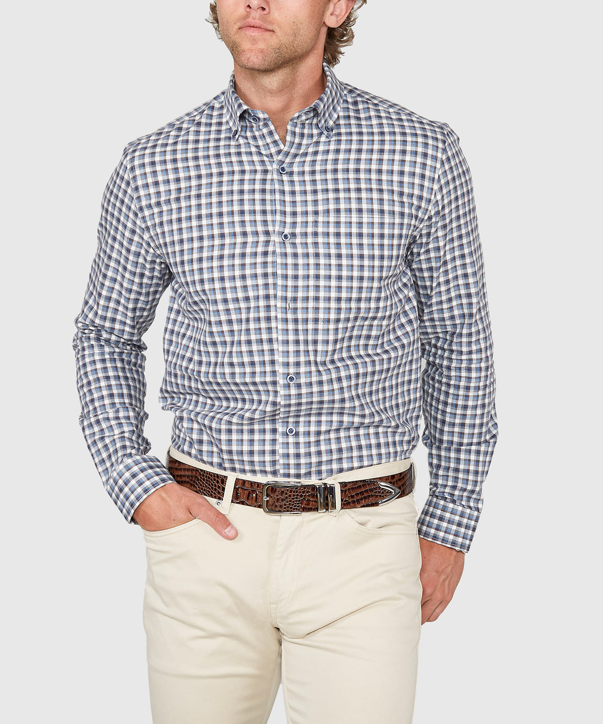 Westport Lifestyle Long Sleeve Button Down Collar Plaid Sport Shirt, Men's Big & Tall