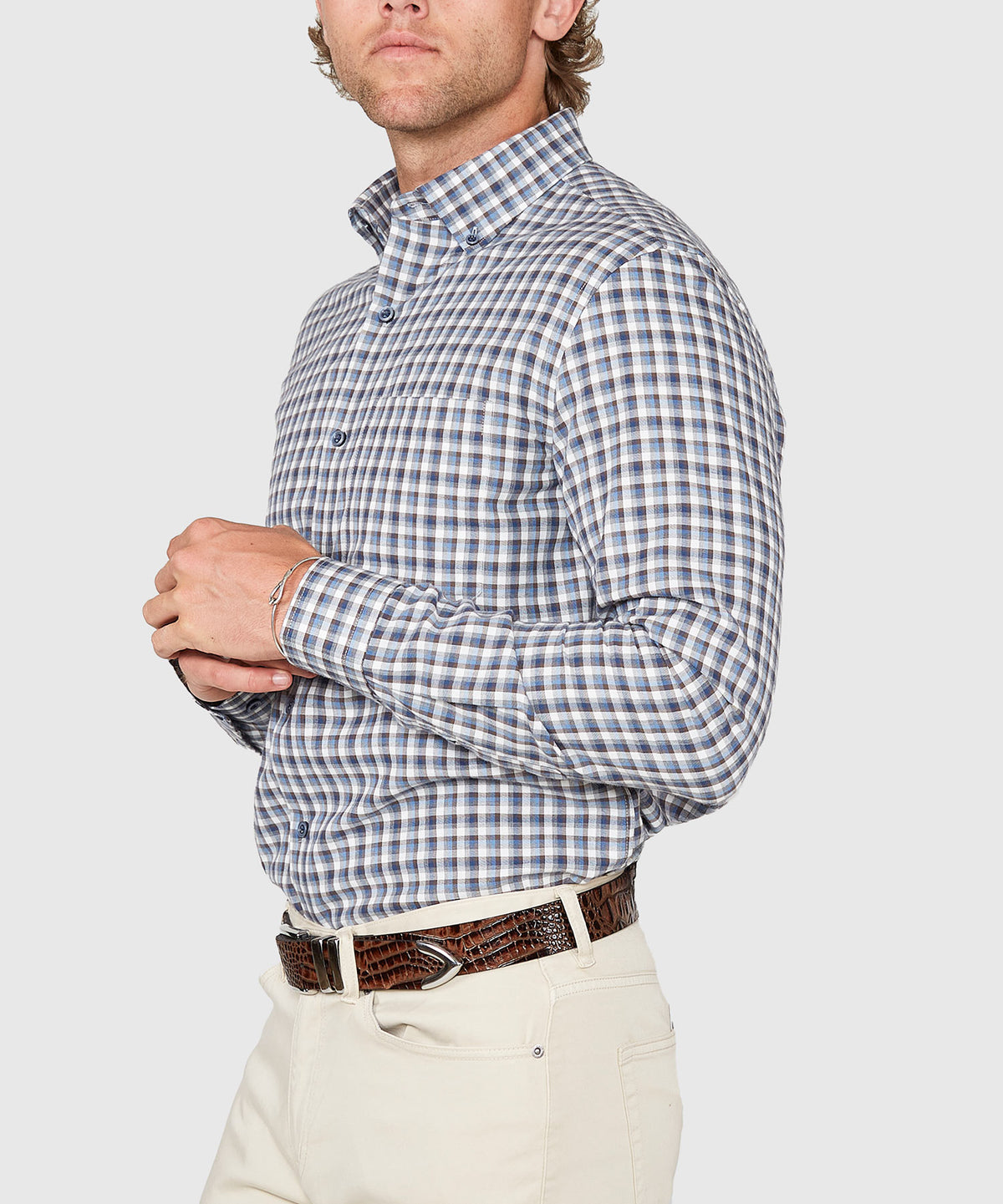 Westport Lifestyle Long Sleeve Button Down Collar Plaid Sport Shirt, Men's Big & Tall